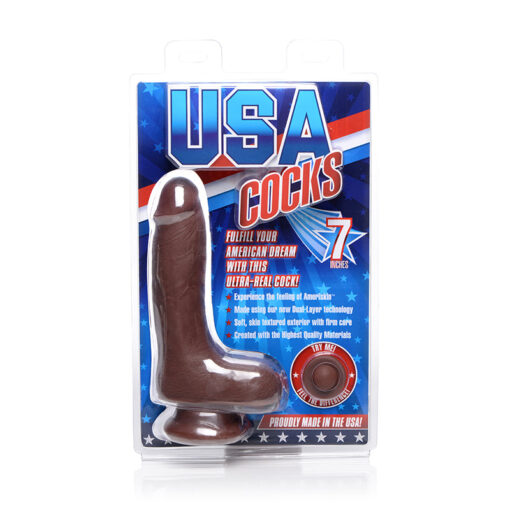 USA Cocks 7 in. Ameriskin Dual Density Dildo Dark