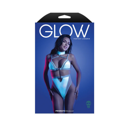 Fantasy Lingerie Glow Prismatic Iridescent Glow-in-the-Dark Cut-Out Harness Bodysuit L-XL