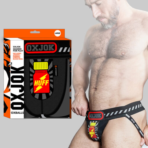 Oxballs Oxjok Popperjock 3D Rubber Huffer Jock Black-Red L