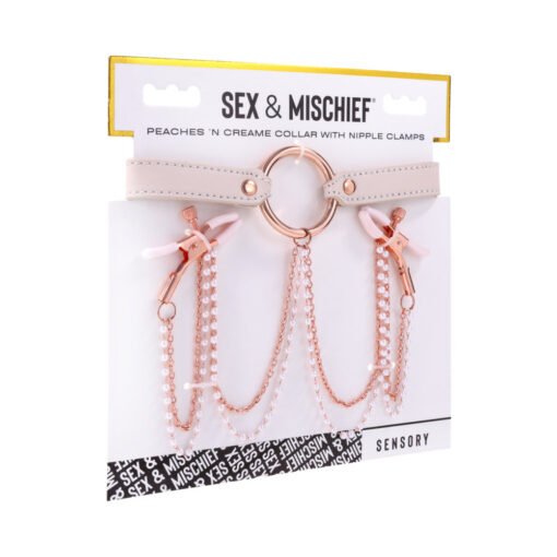 Sportsheets Sex & Mischief Peaches 'n CreaMe Collar with Nipple Clamps