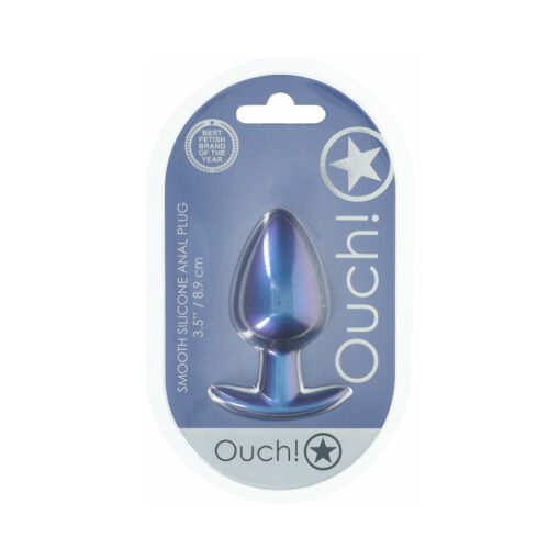 Ouch! Smooth Silicone Anal Plug Large 3.5 in. Metallic Blue