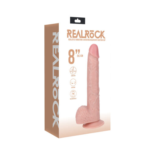 RealRock 8 in. Vibrating and Rotating Cock with Balls Regular Straight Beige