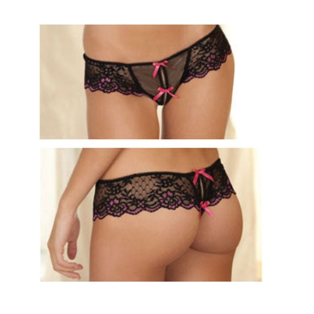 Rene Rofe Crotchless Lace Thong With Bows M/L - Image 2