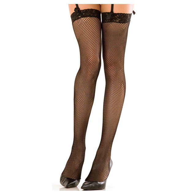 Rene Rofe Lace Top Fishnet Thigh Highs Black O/S - Image 2
