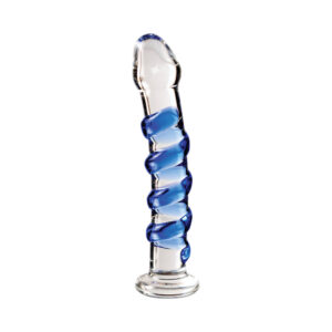 Alternative view of Icicles No. 5 Curved Ribbed 7 in. Glass Dildo Blue/Clear