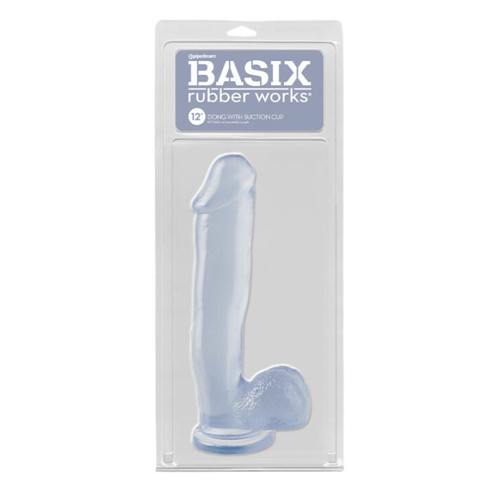 Basix Rubber Works 12 in. Dong With Balls & Suction Cup Clear