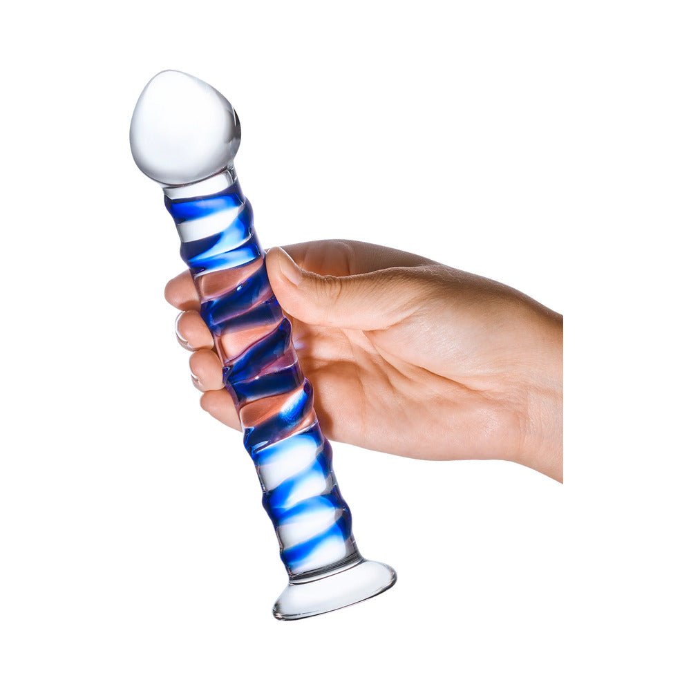 Glas 7.5 in. Blue Spiral Glass Dildo - Image 4