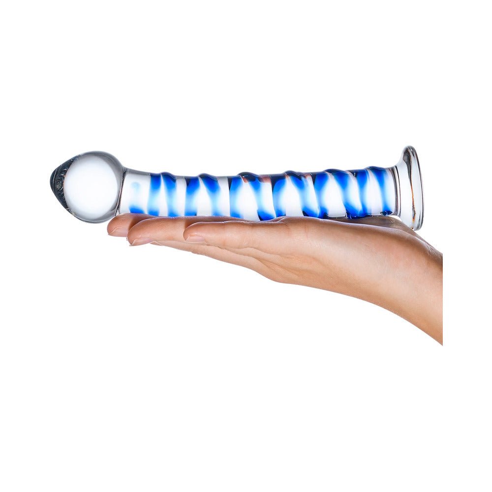 Glas 7.5 in. Blue Spiral Glass Dildo - Image 5