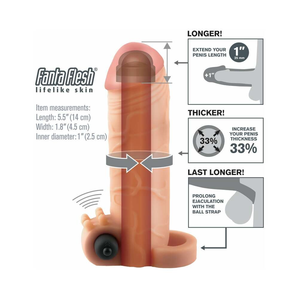 Fantasy X-tensions Vibrating Real Feel 1 in. Extension With Ball Strap Beige - Image 4