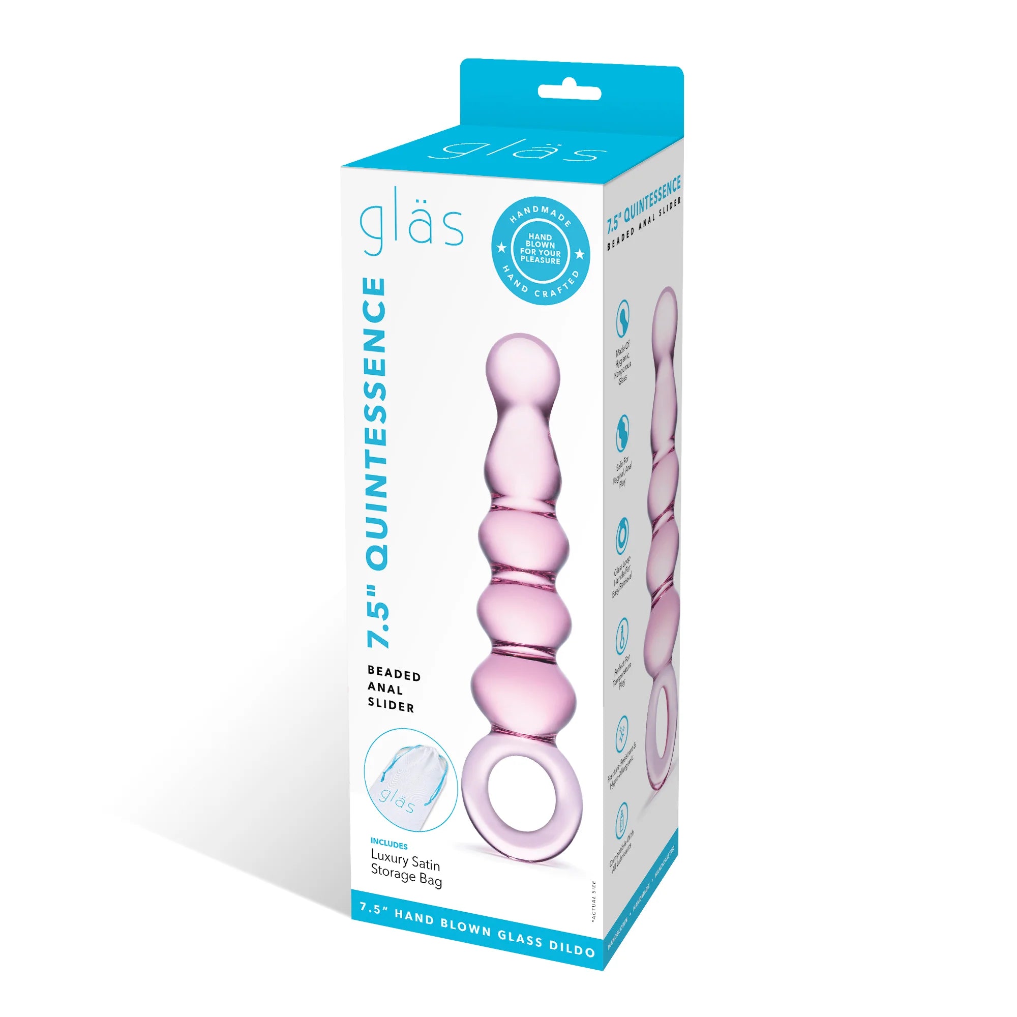 Glas 7.5 in. Quintessence Beaded Anal Slider Glass Dildo with Ring Handle - Image 8