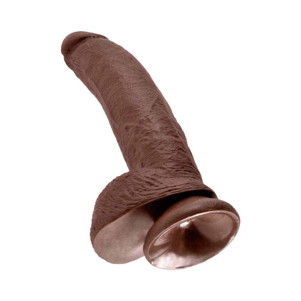 King Cock 9 in. Cock With Balls Realistic Suction Cup Dildo Brown - Image 4