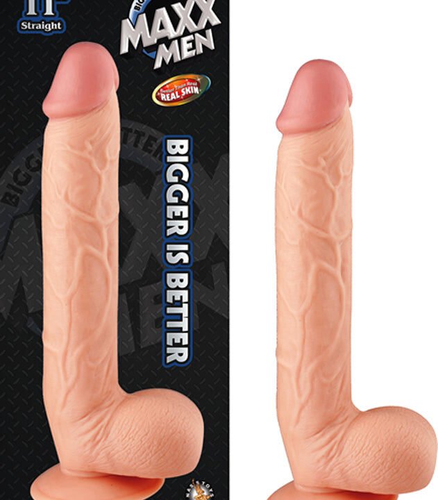 Maxx Men 11in. Real Skin Straight Dong With Balls & Suction Cup (Ivory)