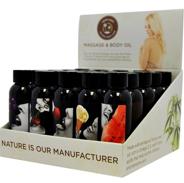 Earthly Body Edible Massage Oil Counter Display (25 asst 2oz bottles)