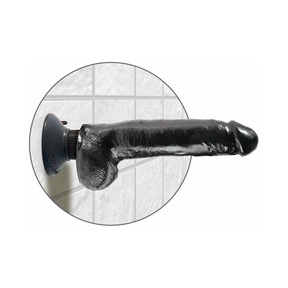 King Cock 9 in. Vibrating Cock With Balls Poseable Suction Cup Dildo Black - Image 4