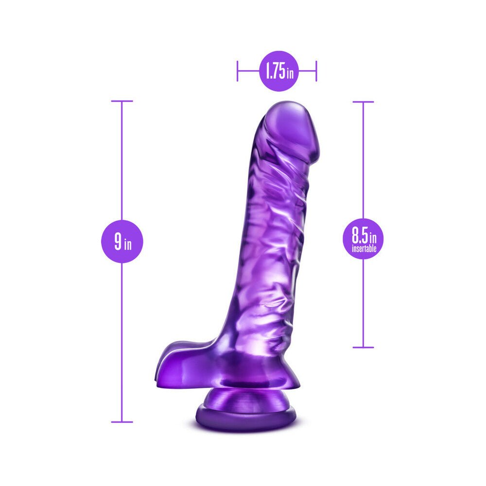 B Yours Basic 8 Realistic 9 in. Dildo with Balls Purple - Image 6