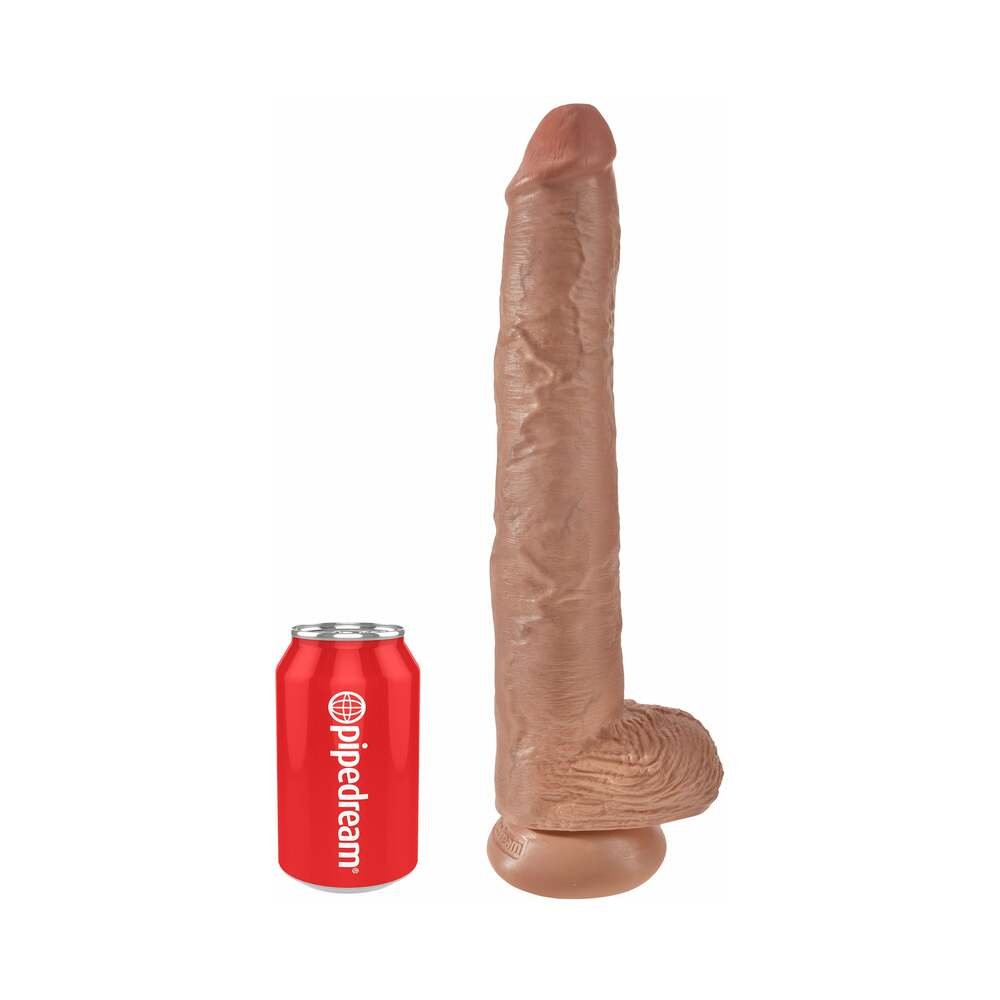 King Cock 14 in. Cock With Balls Realistic Suction Cup Dildo Tan - Image 5