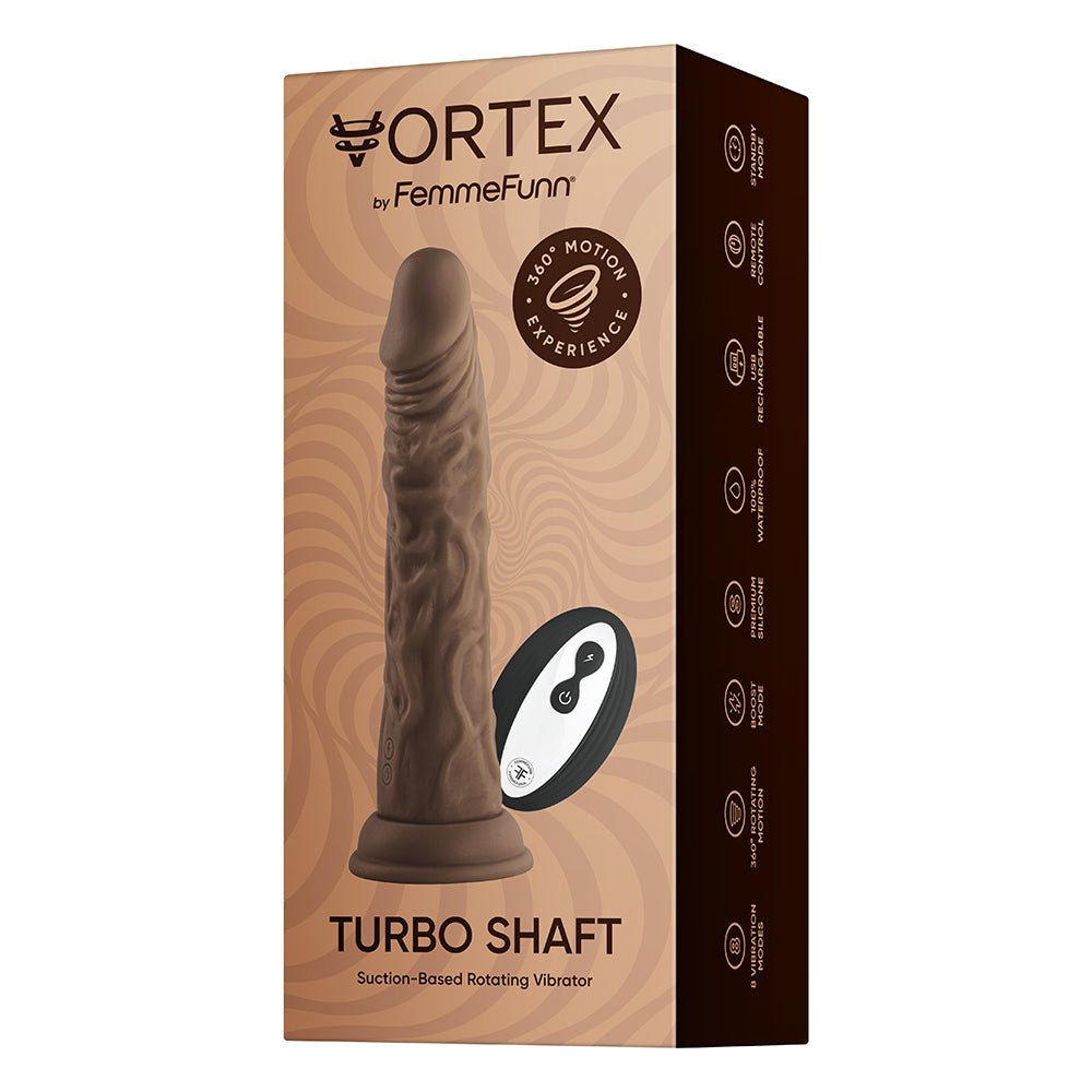 FemmeFunn Vortex Turbo Shaft 2.0 8 in. Vibrating Rotating Dildo Brown - Image 8