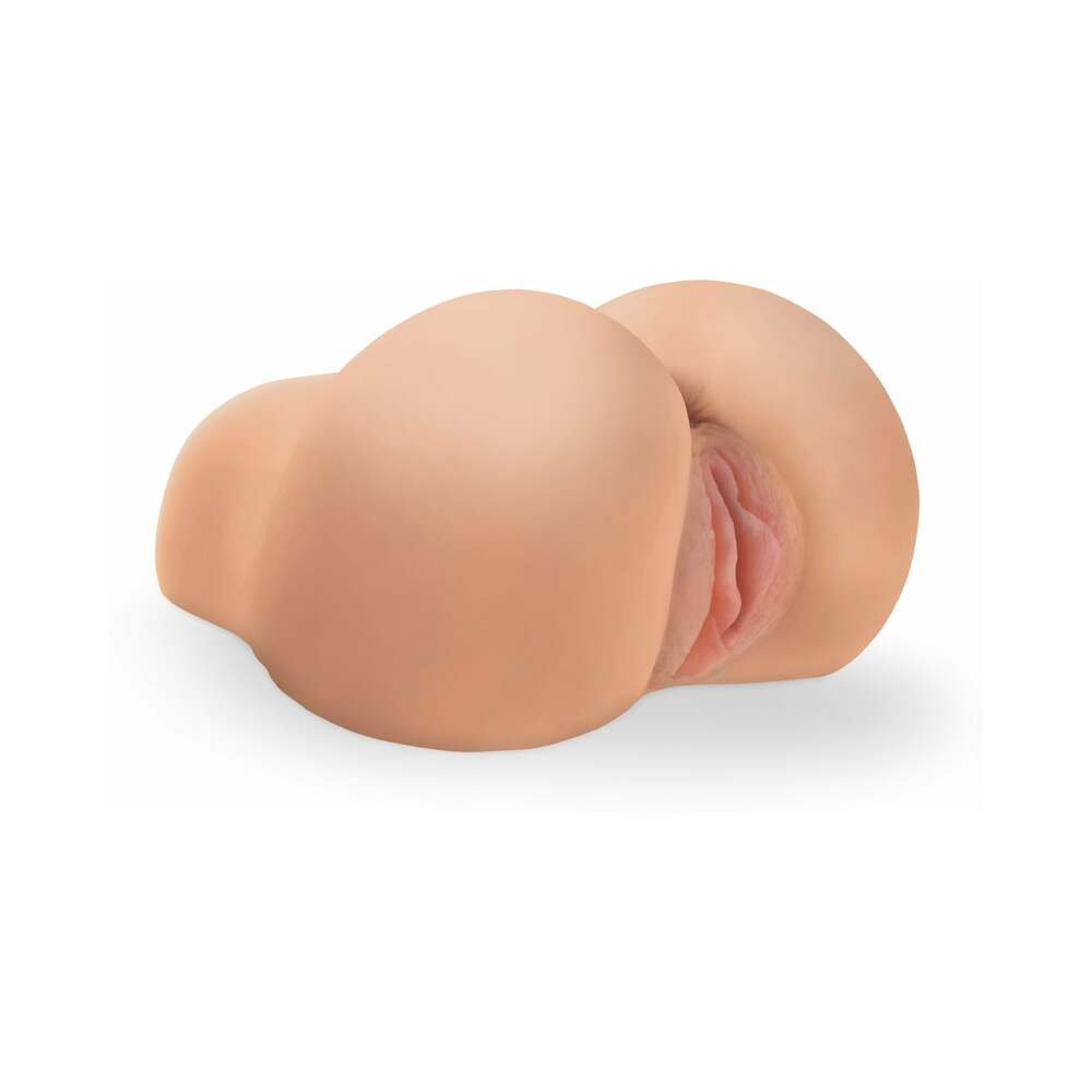 PDX Dirty Talk Interactive Mini Fuck Me Silly Rechargeable Vibrating Dual-Entry Masturbator Beige - Image 2
