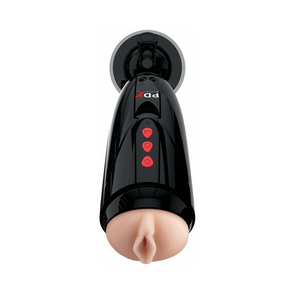 PDX Elite Dirty Talk Rechargeable Vibrating Starter Stroker With Hands-Free Suction Cup Beige/Black - Image 2