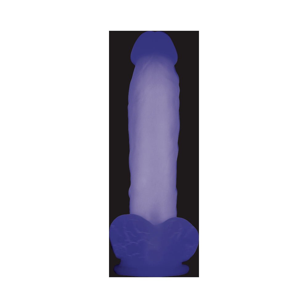 Evolved Luminous Poseable Glow in the Dark 8 in. Dildo With Balls Clear/Purple - Image 6
