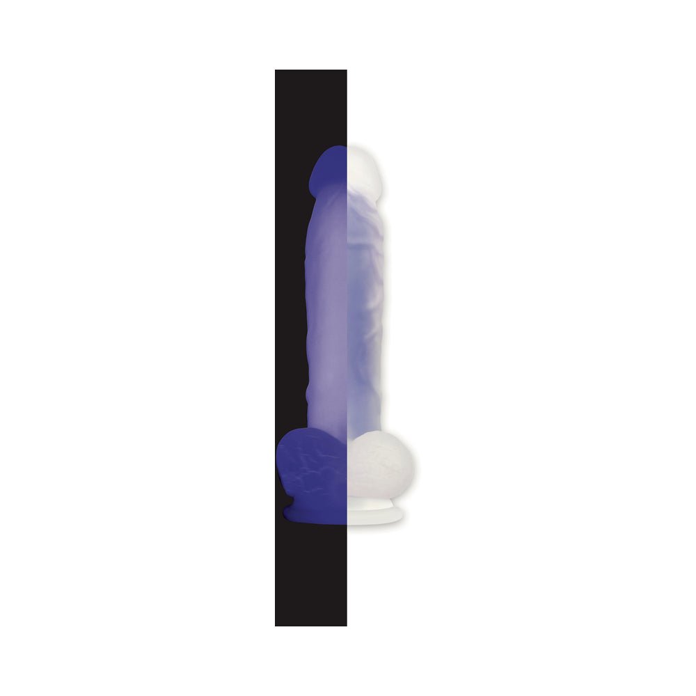 Evolved Luminous Poseable Glow in the Dark 8 in. Dildo With Balls Clear/Purple - Image 7