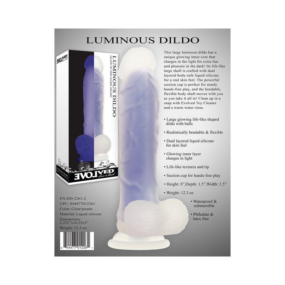 Evolved Luminous Poseable Glow in the Dark 8 in. Dildo With Balls Clear/Purple - Image 10