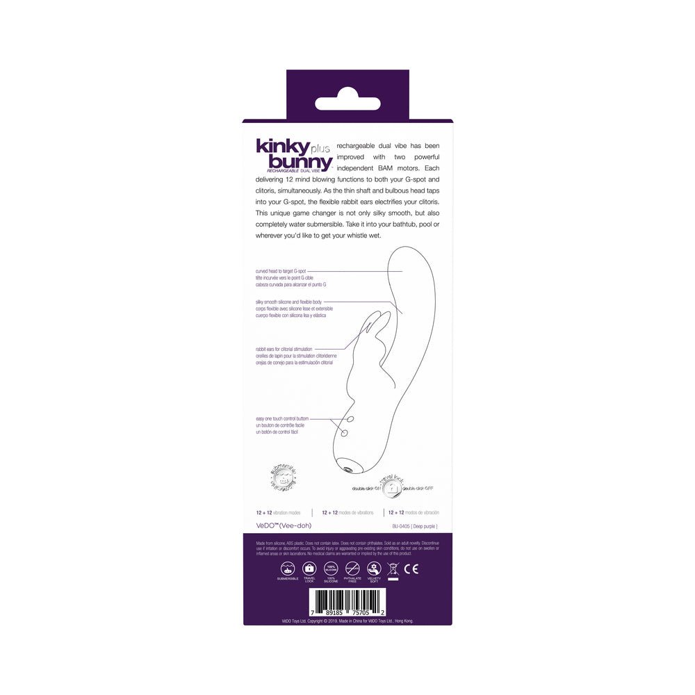 VeDO Kinky Bunny Rechargeable Rabbit Vibrator - Deep Purple - Image 8