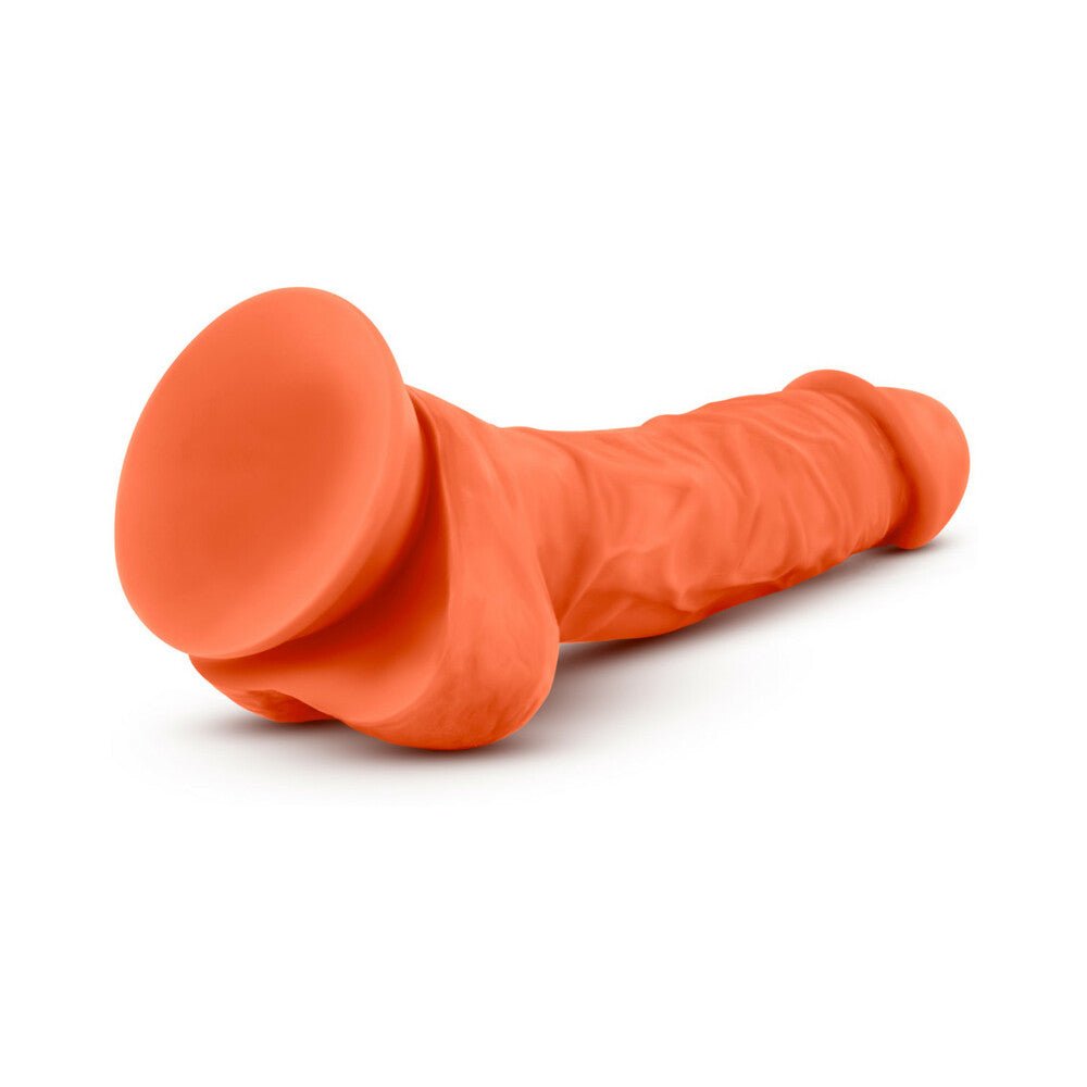 Neo Elite 7.5 in. Silicone Dual Density Dildo with Balls Neon Orange - Image 4