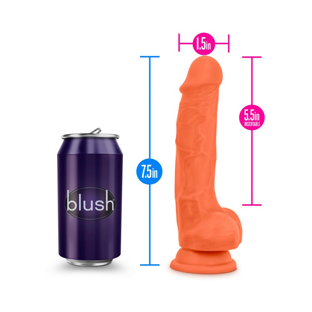 Neo Elite 7.5 in. Silicone Dual Density Dildo with Balls Neon Orange - Image 7