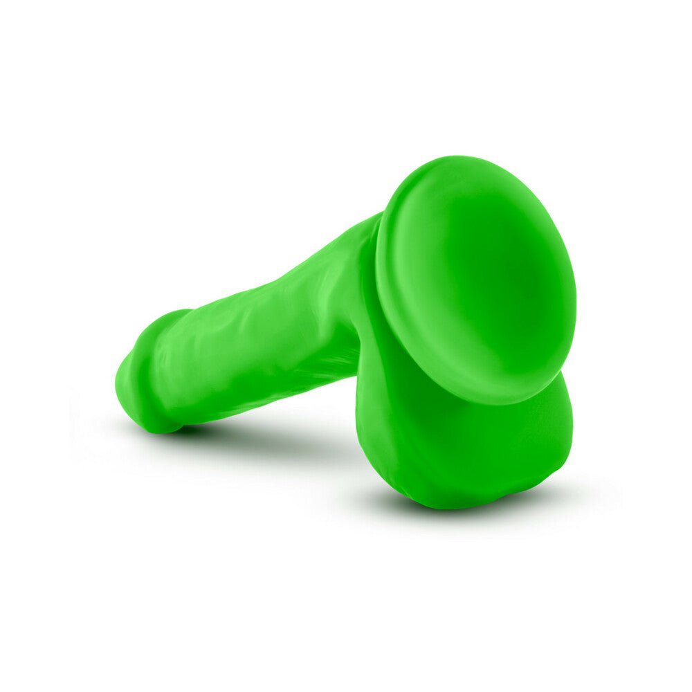 Neo Elite 6 in. Silicone Dual Density Dildo with Balls Neon Green - Image 4