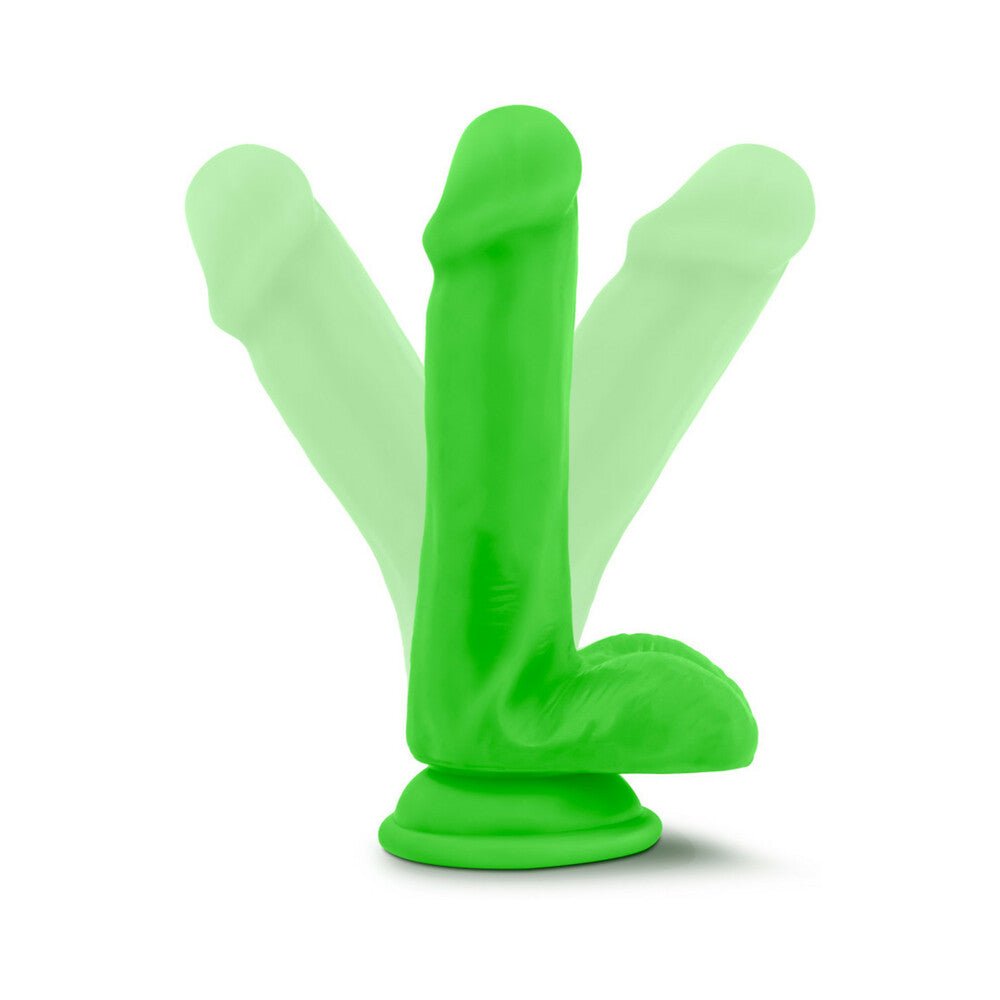 Neo Elite 6 in. Silicone Dual Density Dildo with Balls Neon Green - Image 6