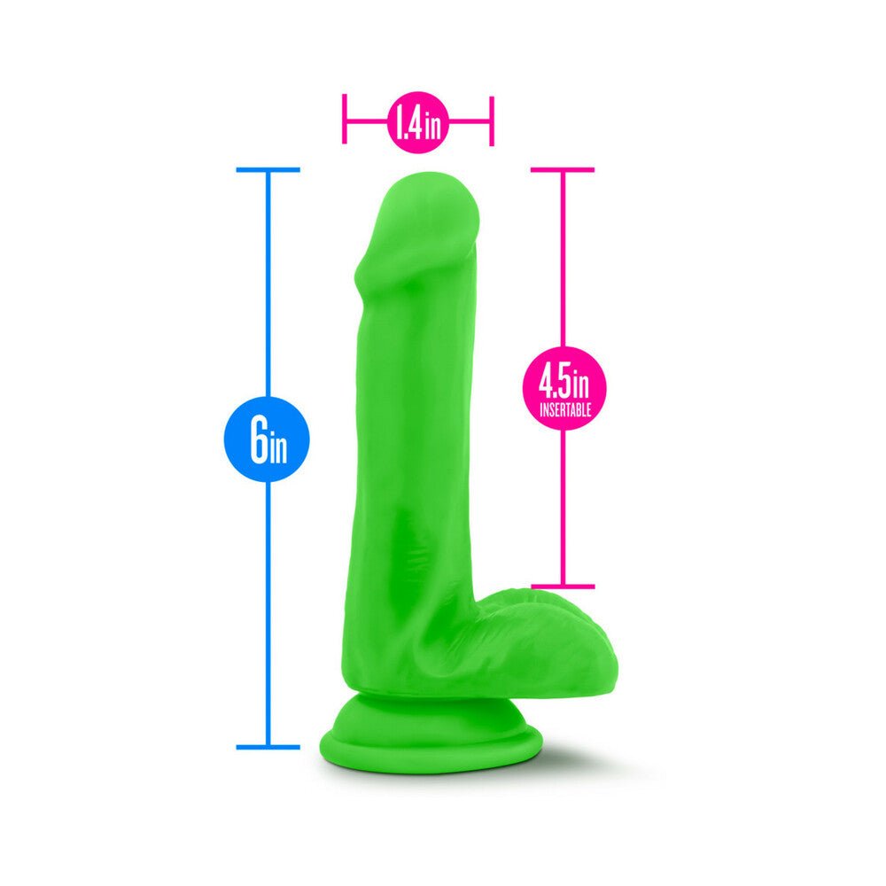 Neo Elite 6 in. Silicone Dual Density Dildo with Balls Neon Green - Image 7