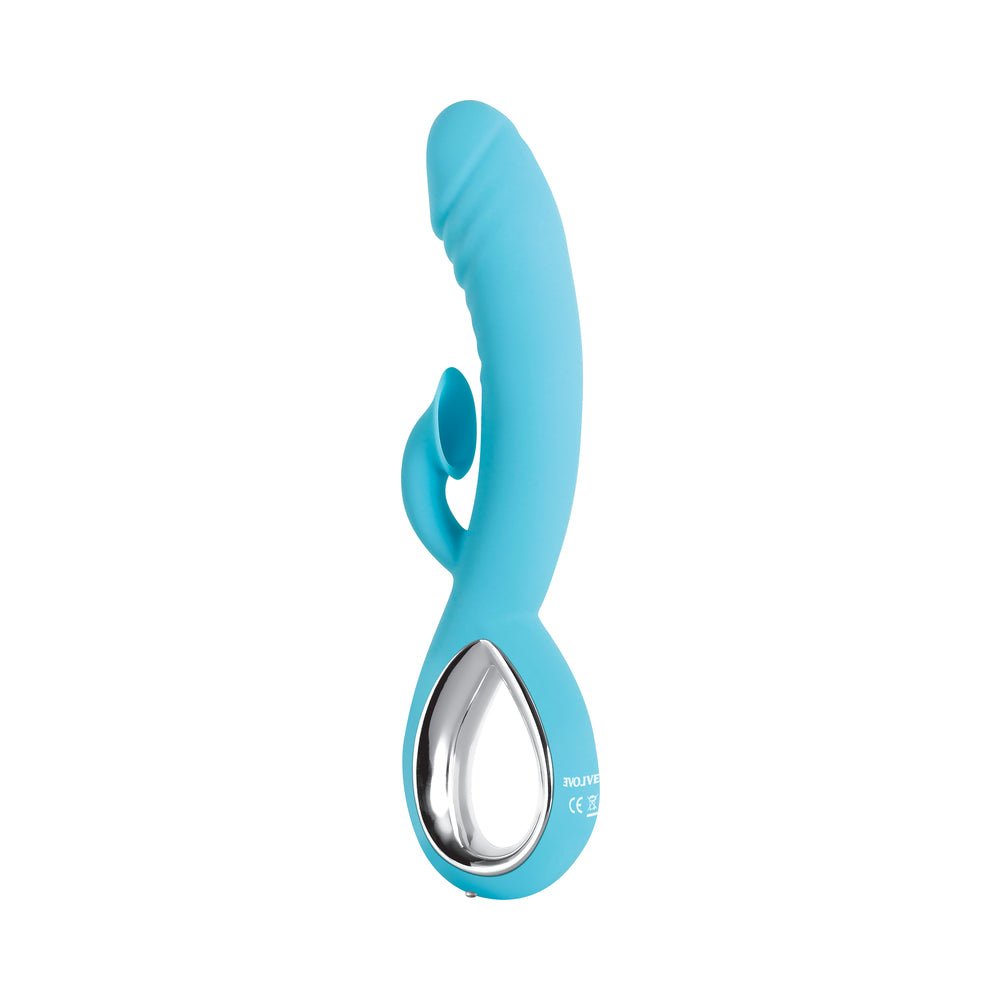 Evolved Triple Infinity Rechargeable Heating Suction Silicone Dual Stimulator Blue - Image 4