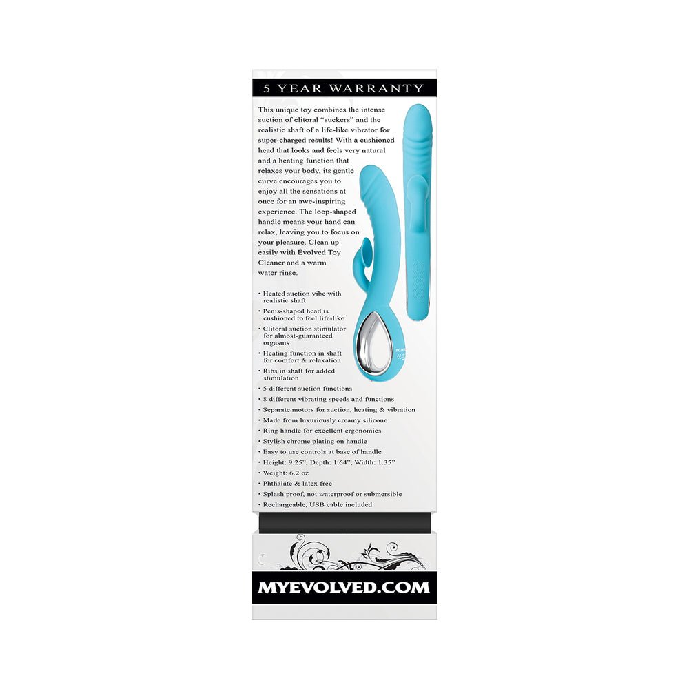Evolved Triple Infinity Rechargeable Heating Suction Silicone Dual Stimulator Blue - Image 8