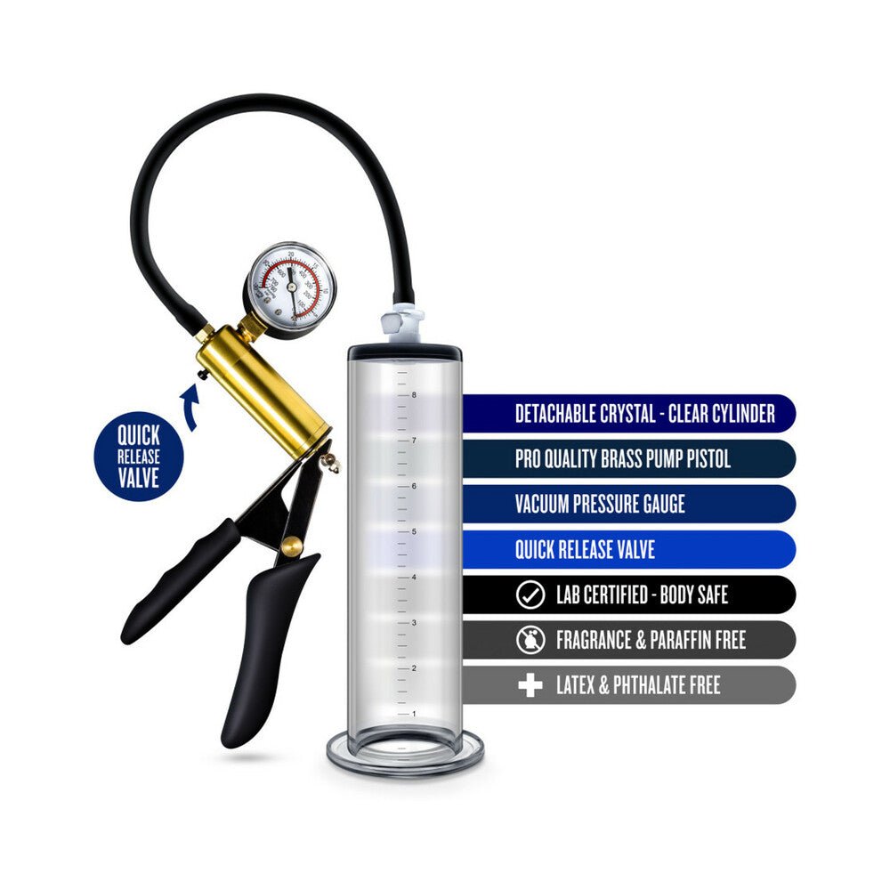 Performance VX6 Vacuum Penis Pump with Brass Pistol & Pressure Gauge Clear - Image 3