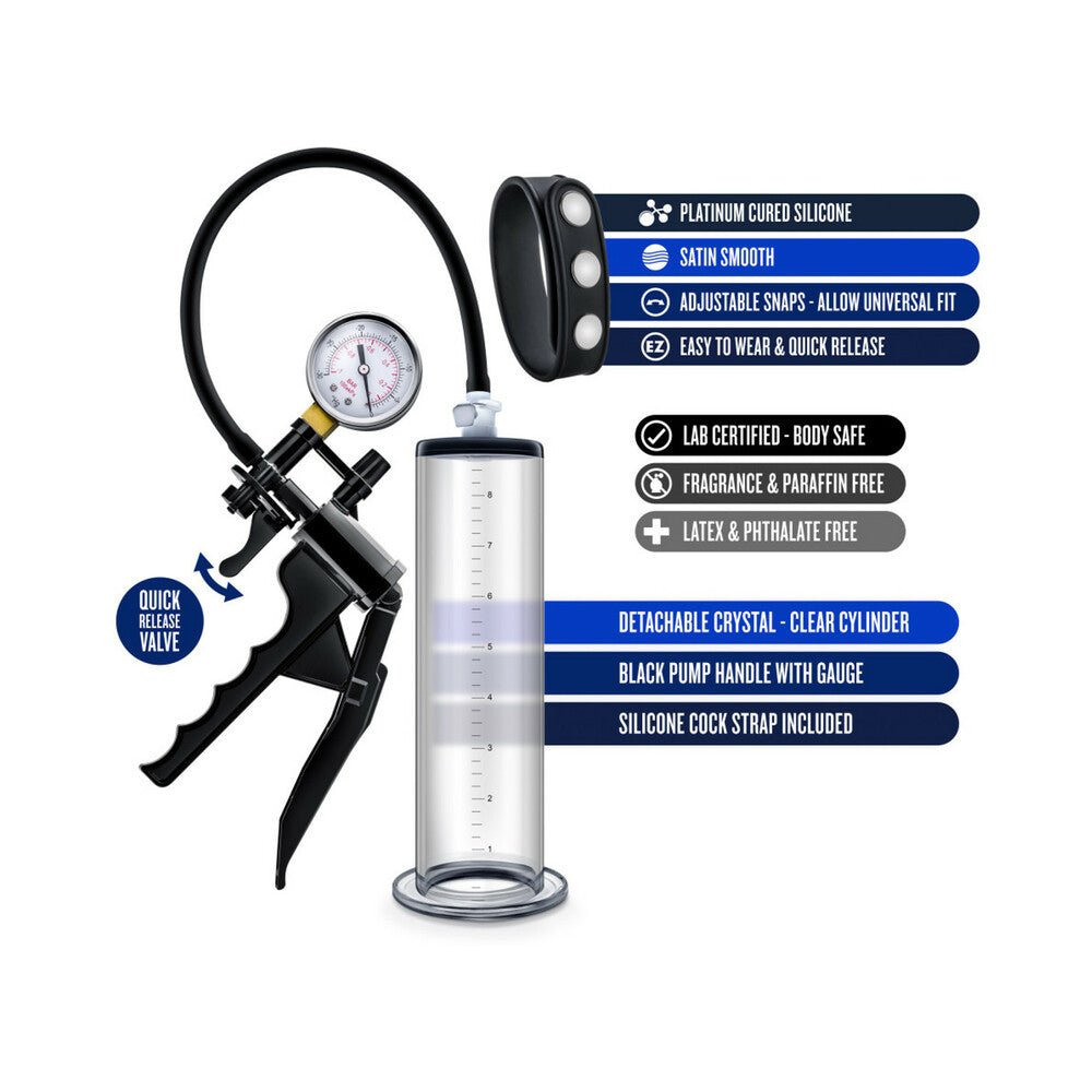 Performance VX8 Premium Penis Pump System with Silicone Cock Strap Clear - Image 3