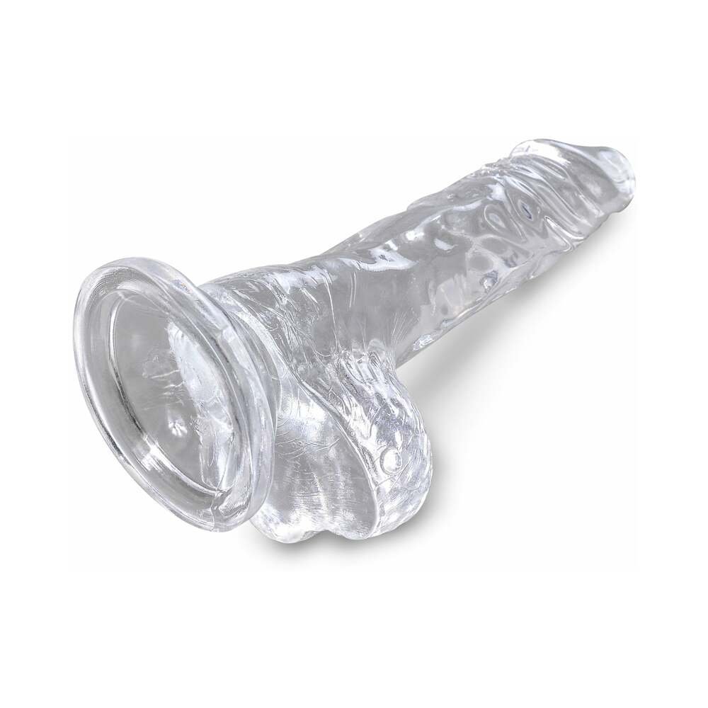 King Cock Clear 4 in. Cock With Balls Realistic Suction Cup Dildo - Image 4