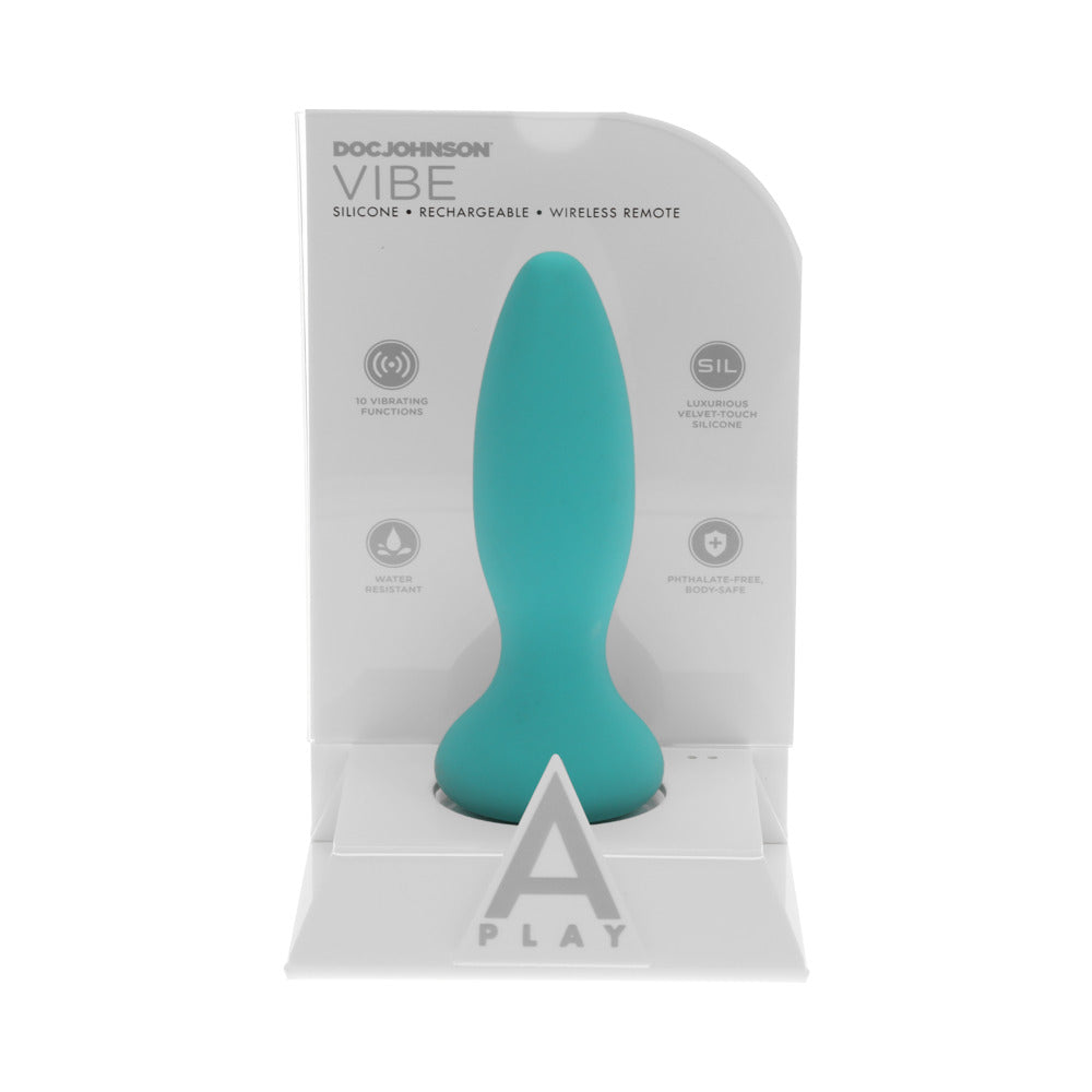 A-Play Vibe Adventurous Rechargeable Silicone Anal Plug with Remote Teal - Image 5