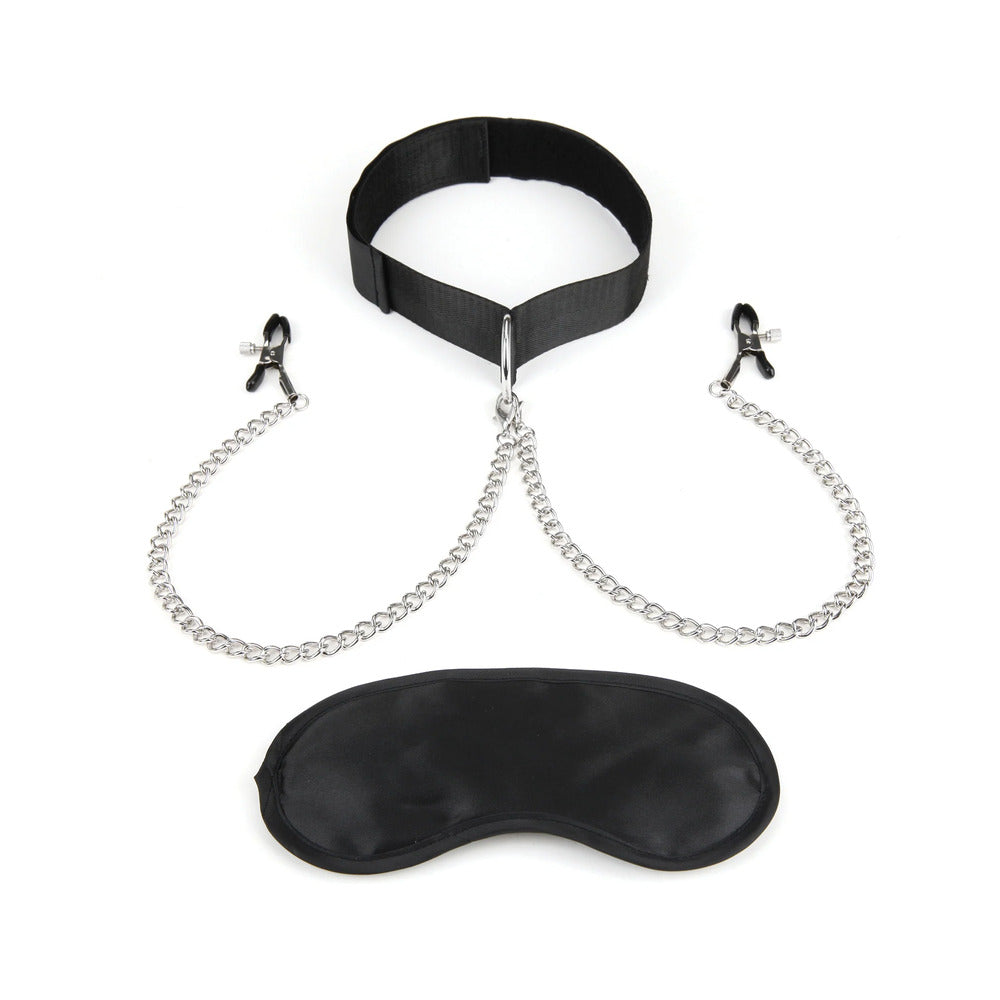 Lux Fetish Collar & Nipple Clamps with Adjustable Pressure - Image 2
