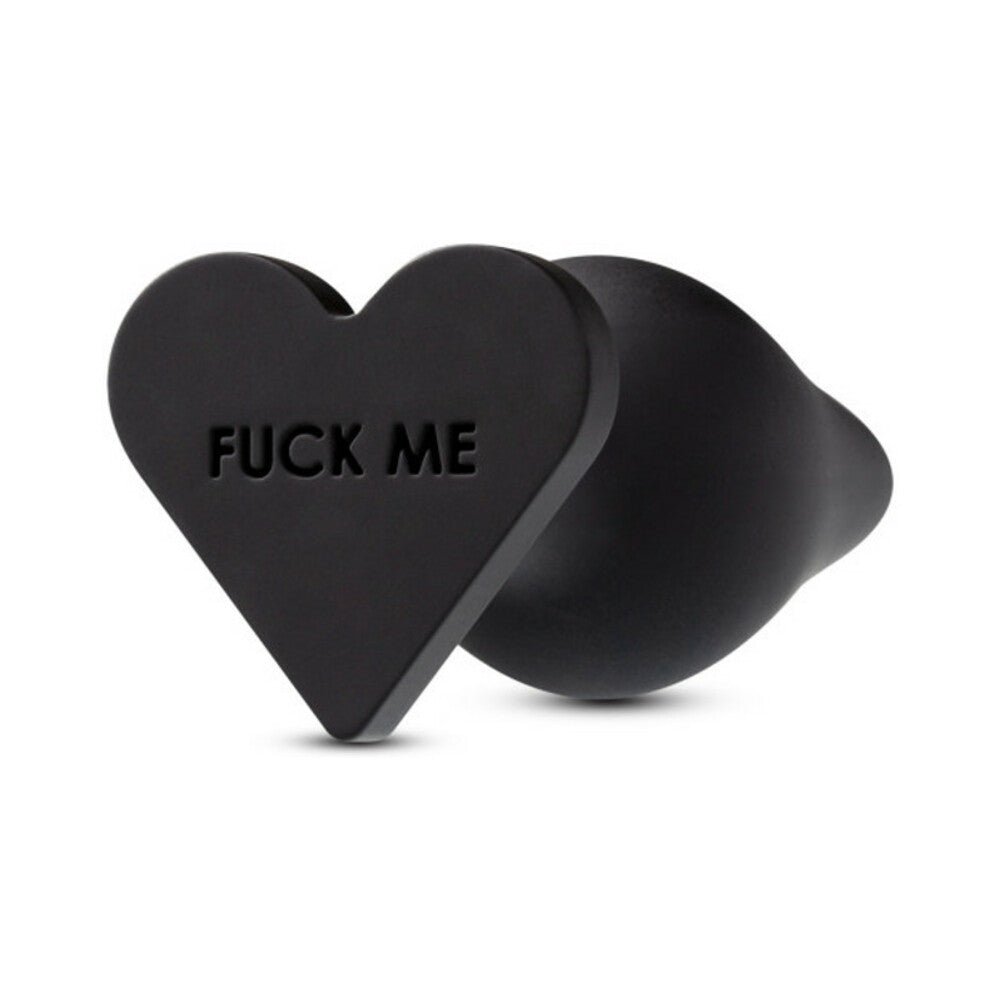 Temptasia ''Fuck Me'' Silicone Anal Plug with Heart-Shaped Base Black - Image 3