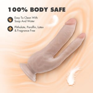 Dr. Skin DP Cock Realistic 8 in. Dual Entry Dildo Beige - Image 9