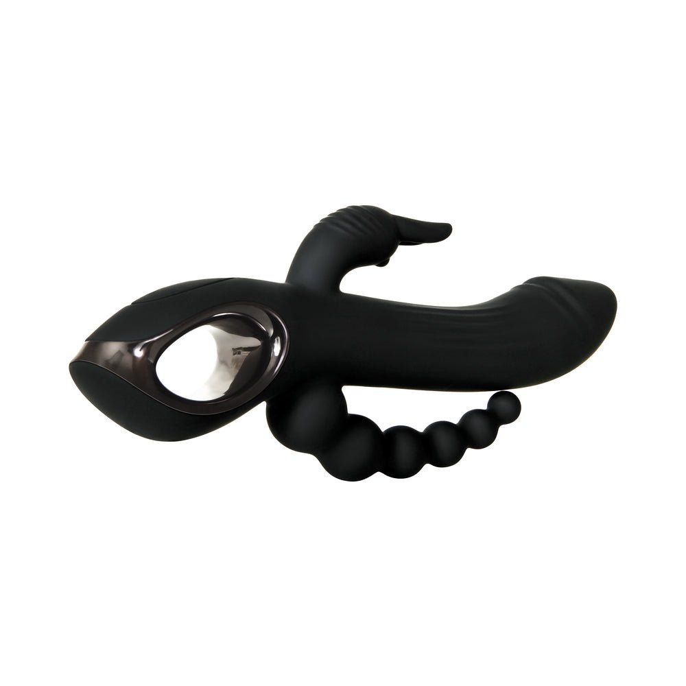 Evolved Trifecta Rechargeable Dual Entry Triple Stimulation Silicone Rabbit Vibrator Black - Image 5