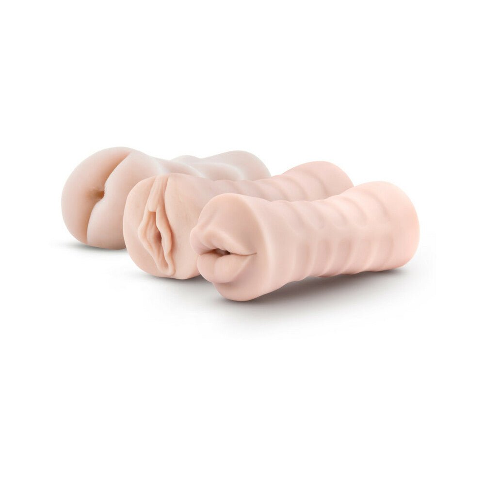M for Men Soft + Wet Self-Lubricating 3-Pack Vibrating Stroker Sleeve Kit Beige - Image 2