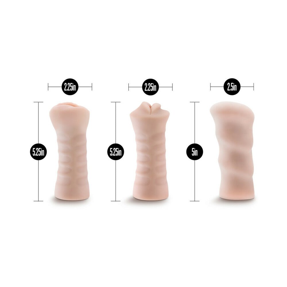 M for Men Soft + Wet Self-Lubricating 3-Pack Vibrating Stroker Sleeve Kit Beige - Image 4
