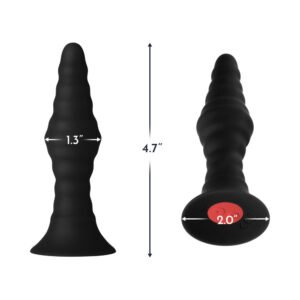 Forto Vibrating Ribbed Plug Rechargeable Remote-Controlled Silicone Anal Plug Small Black - Image 6