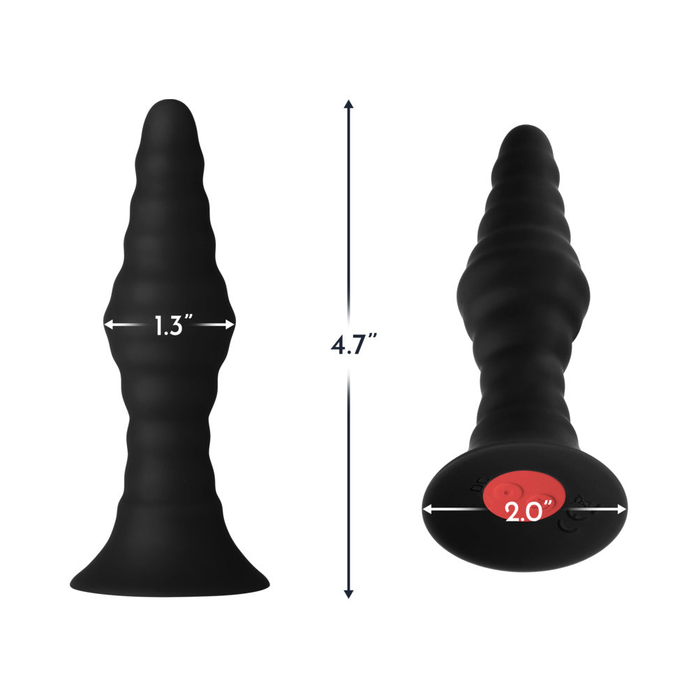 Forto Vibrating Ribbed Plug Rechargeable Remote-Controlled Silicone Anal Plug Small Black - Image 6