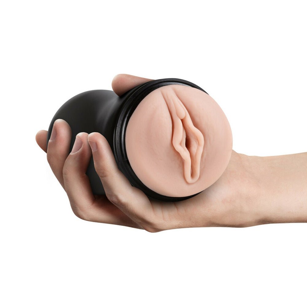 M for Men Soft + Wet Pussy with Pleasure Ridges Self-Lubricating Vagina Stroker Beige - Image 4