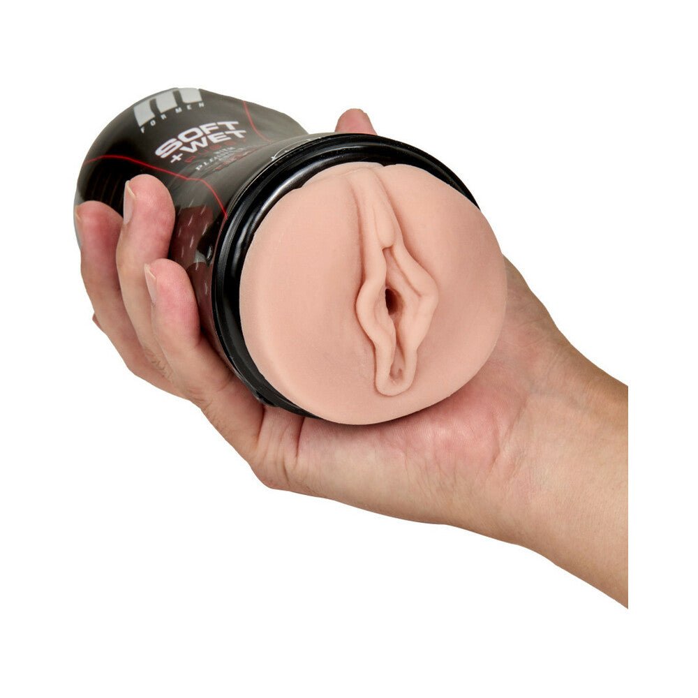 M for Men Soft + Wet Pussy with Pleasure Ridges & Orbs Self-Lubricating Vagina Stroker Beige - Image 3