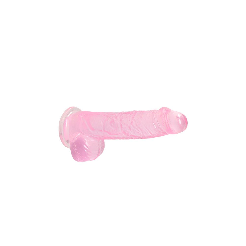 RealRock Crystal Clear Realistic 6 in. Dildo With Balls and Suction Cup Pink - Image 4