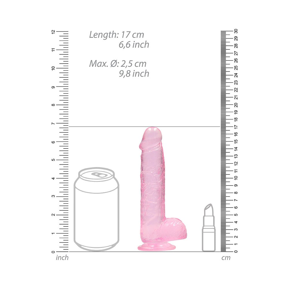 RealRock Crystal Clear Realistic 6 in. Dildo With Balls and Suction Cup Pink - Image 7